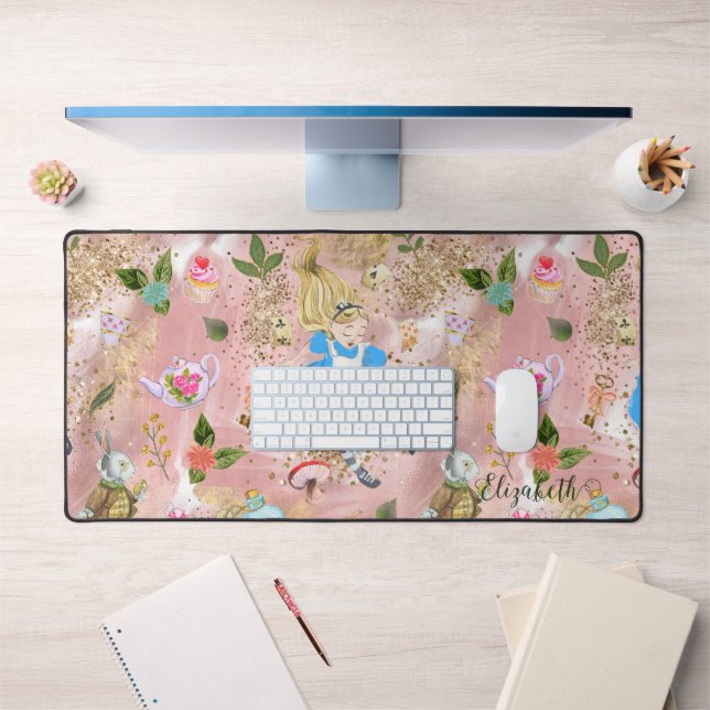 Cute Alice's Adventures in Wonderland Glitter Name Desk Mat (Office 1)