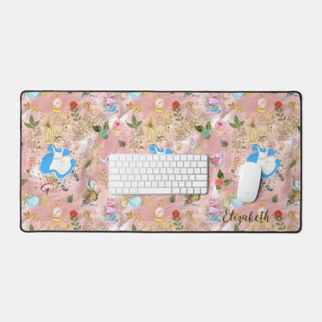 Cute Alice's Adventures in Wonderland Glitter Name Desk Mat (Keyboard & Mouse)