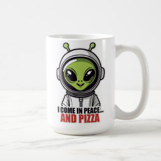 Cute Alien Astronaut "I Come in Peace and Pizza" Coffee Mug