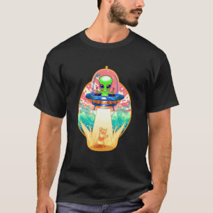 Cute Alien Cat Abduction Flying Spaceship UFO Kitt T-Shirt
