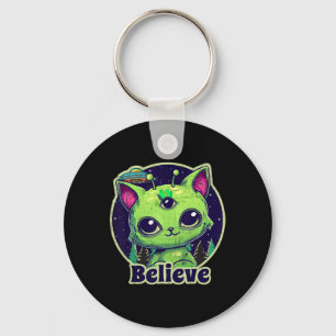 Cute Alien Cat Belive In Ufo Kawaii Key Ring