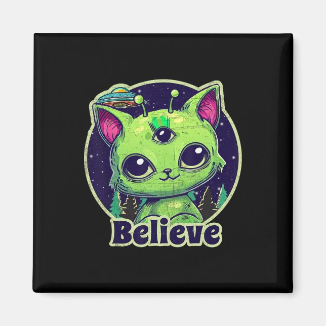 Cute Alien Cat Belive In Ufo Kawaii  Magnet (Front)