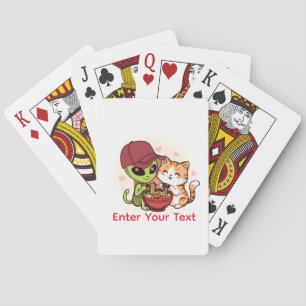 Cute Alien Cat Ramen Kawaii Art Playing Cards