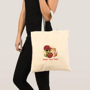 Cute Alien Cat Ramen Kawaii Art Tote Bag