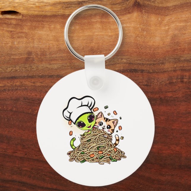 Cute Alien Chef Kitten  Key Ring (Front)