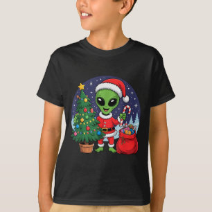 Cute Alien Christmas Tree Lights Xmas Holidays Win T-Shirt