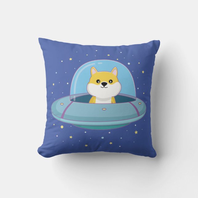 cute alien dog flying alien saucer cushion (Front)