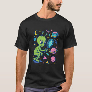 Cute Alien Exploring Planets | Pastel Space Vector T-Shirt