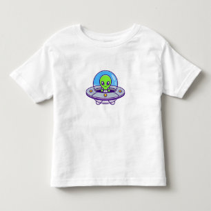 Cute Alien Flying in UFO Toddler T-Shirt