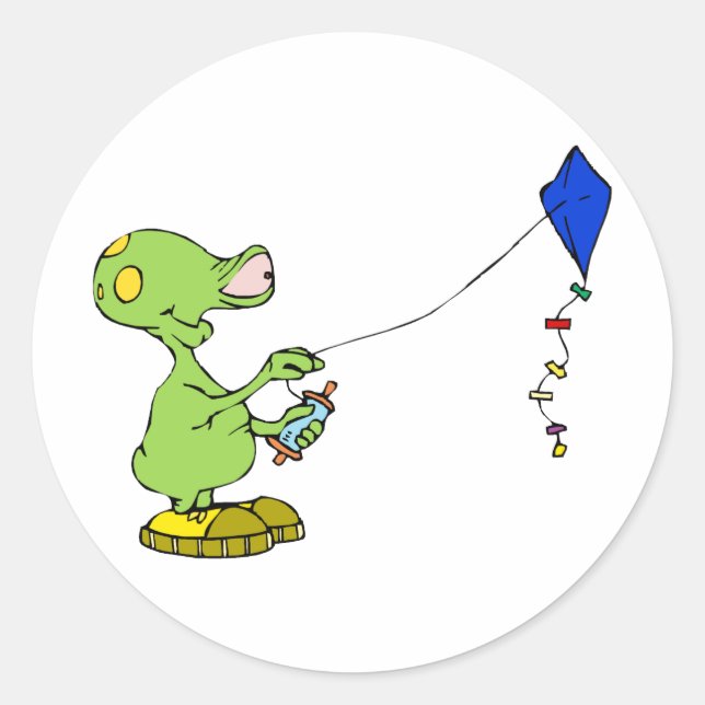 Cute Alien Flying Kite Classic Round Sticker (Front)