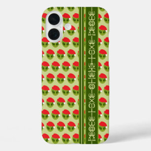 Cute Alien in Santa Hat Motif Your Text in Glyphs iPhone 16 Plus Case