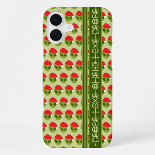 Cute Alien in Santa Hat Motif Your Text in Glyphs iPhone 16 Plus Case