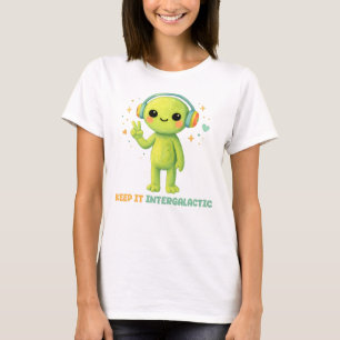 Cute Alien Keep It Intergalactic Peace Sign Music T-Shirt