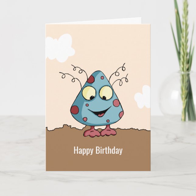 Cute Alien Monster Happy Birthday Personalised Card (Front)