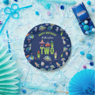 Cute Alien Monster Space Kids Birthday Name Age Paper Plate