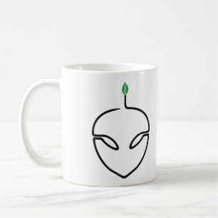 Cute Alien One Line Art with Green Leaf Coffee Mug