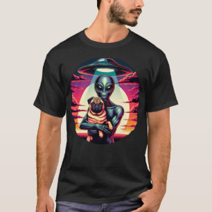Cute Alien Pug Friendship Funny Vintage Sunset UFO T-Shirt