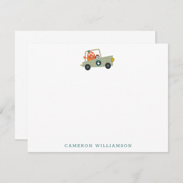 Cute Alien Racing Car Fun Personalised Stationery Thank You Card (Front/Back)