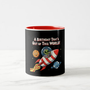 Cute Alien Rocket Ship Out of This World Space Two-Tone Coffee Mug