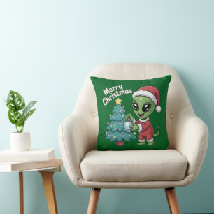 Cute Alien Santa Claus Funny Christmas Holiday Cushion