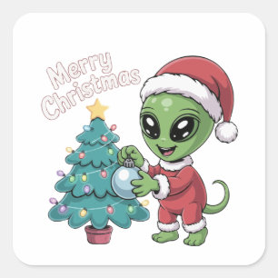 Cute Alien Santa Claus Funny Christmas Holiday Square Sticker