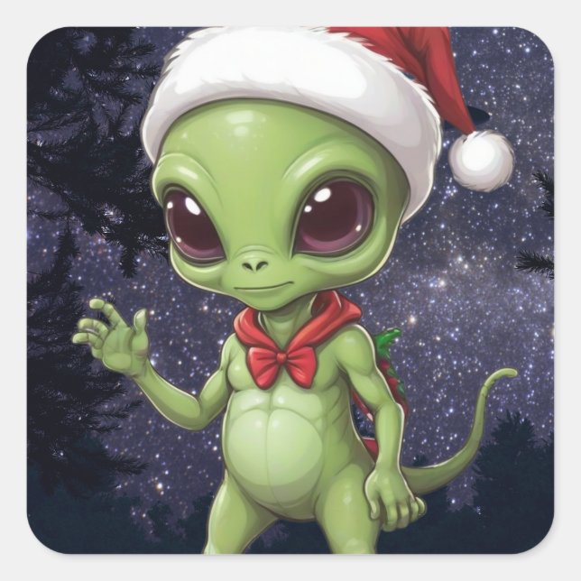 Cute Alien Santa Claus Square Sticker (Front)