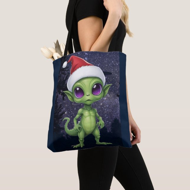 Cute Alien Santa Claus Tote Bag (Close Up)