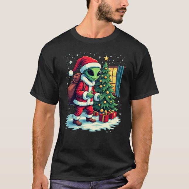 Cute Alien Santa Tee – Christmas Toy Delivery (Front)