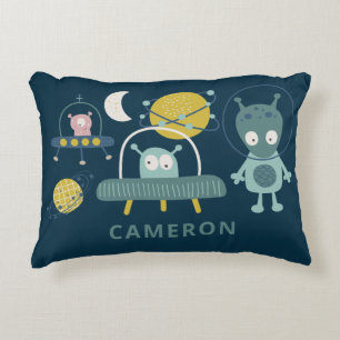 Cute Alien Space Planets Funny Blue Personalised Decorative Cushion