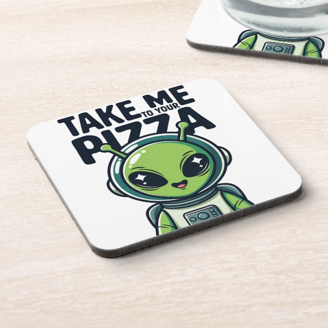 Cute Alien Take Me to Your Pizza Astronaut  Coaster (Left Side)
