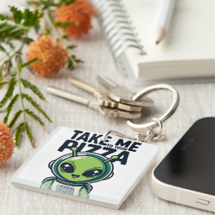 Cute Alien Take Me to Your Pizza Astronaut Key Ring
