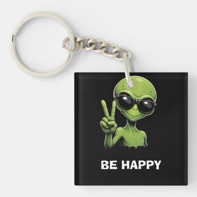 Cute alien two fingers up key ring (Front)