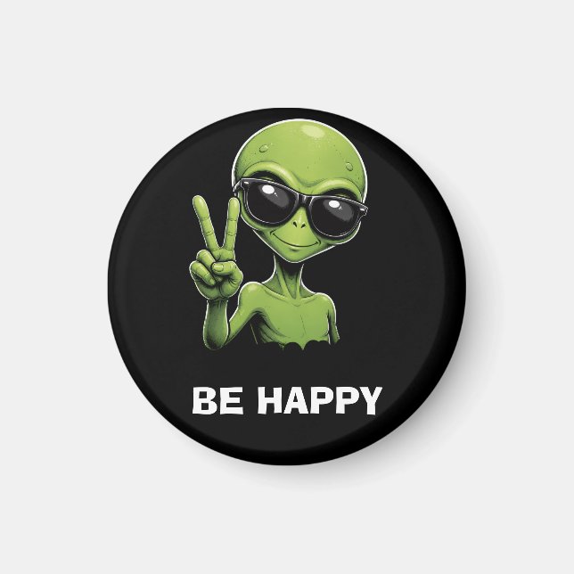 Cute alien two fingers up magnet (Front)