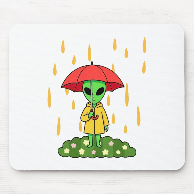 Cute Alien With Umbrella Kawaii Space Character Mouse Pad (Front)