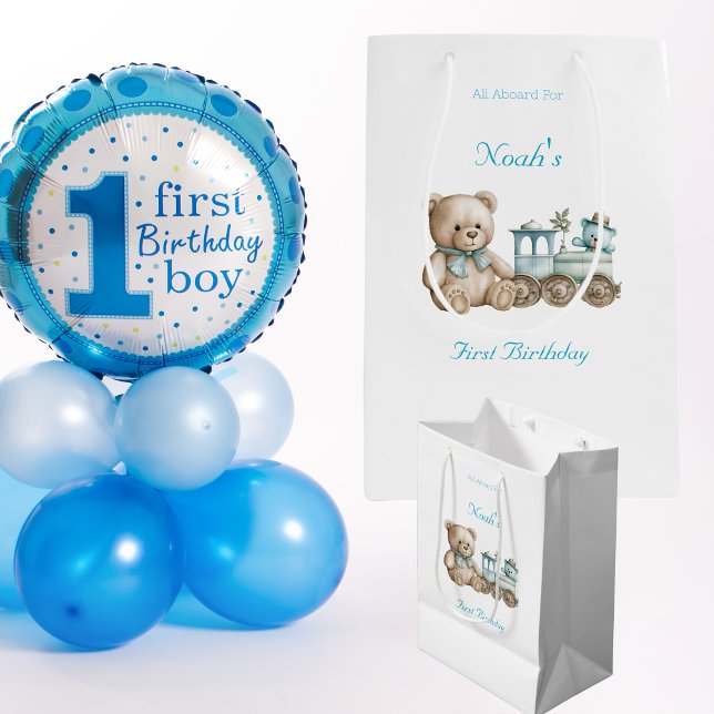 Cute All Aboard First Year Birthday Medium Gift Bag (All Aboard Gift Bags)