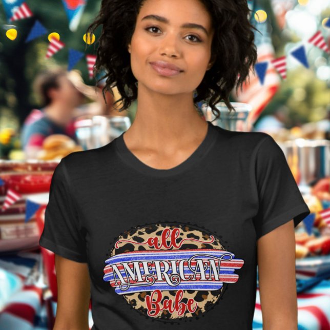 Cute All American Babe Leopard Celebration T-Shirt (Creator Uploaded)