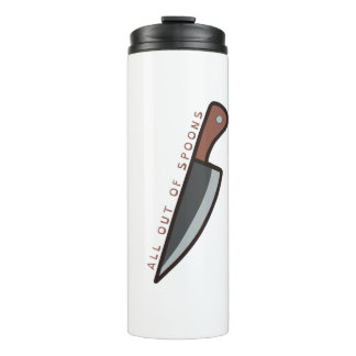 Cute all out of spoons disability cartoon with kni thermal tumbler
