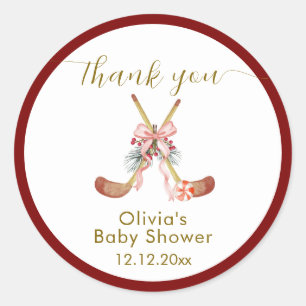 Cute All Stars Bow Hockey Girl Baby Shower Classic Round Sticker