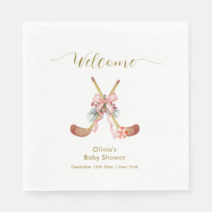 Cute All Stars Bow Hockey Girl Baby Shower Welcome Napkin