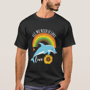 Cute All We Need Is Love Dolphin Lovers Retro Rain T-Shirt