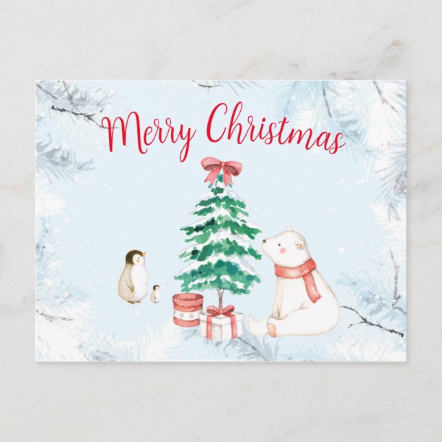 Cute All-white Christmas Holiday Postcard (Front)