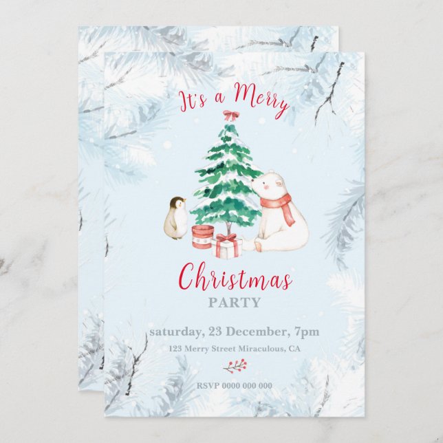 Cute All-white Christmas Invitation (Front/Back)