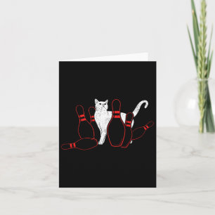 Cute Alley Cat Knocking Bowler Tipping Bowling Pin Card
