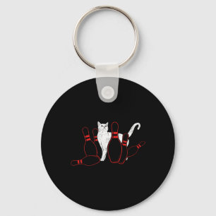 Cute Alley Cat Knocking Bowler Tipping Bowling Pin Key Ring