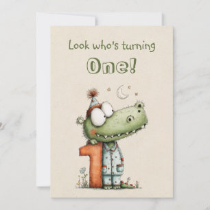 Cute Alligator 1st Birthday for One Year Old Flat Card