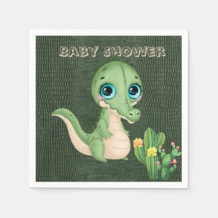 Cute Alligator and Succulents Baby Shower Napkin