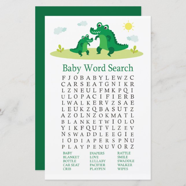 Cute Alligator Baby Shower Word Search Game (Front/Back)