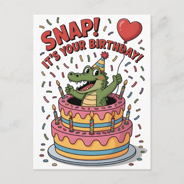 Cute Alligator Birthday Cake Party Design Postcard (Front)