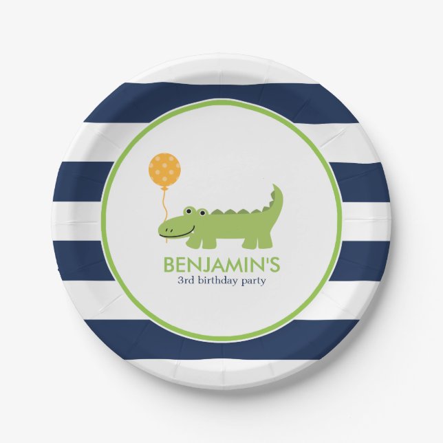 Cute Alligator Birthday Paper Plate (Front)