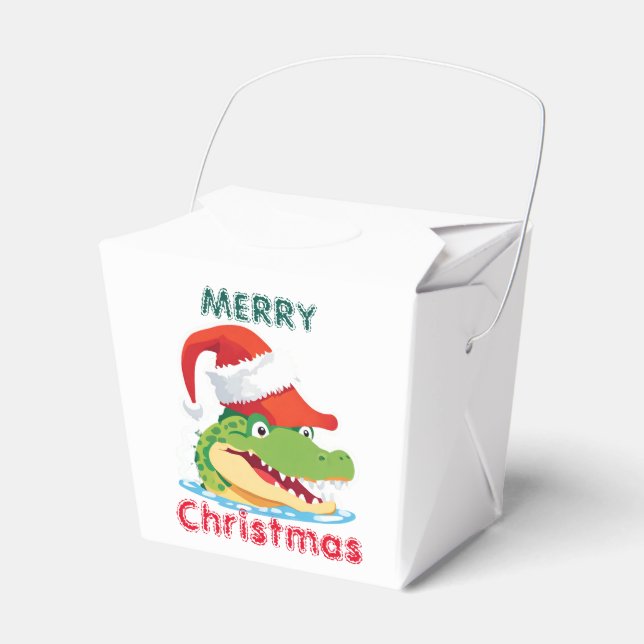 Cute alligator crocodile Christmas Safari Santa  Favour Box (Front Side)